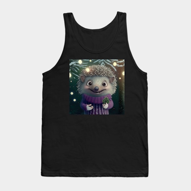 Cute Christmas Hedgehog Tank Top by Art8085